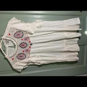 Lucky Brand Ruffle High Neck Embroidered Boho Blouse Size Medium